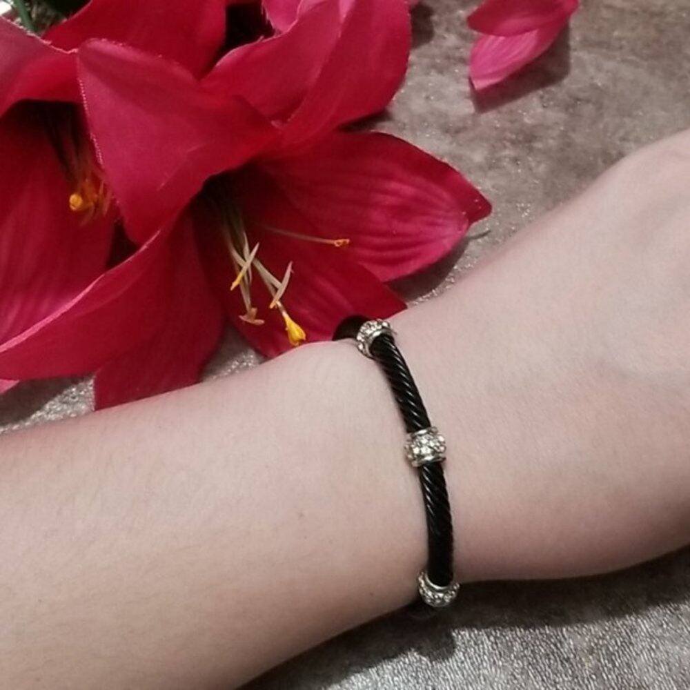 Black and silver crystal cuff bracelet - unbranded